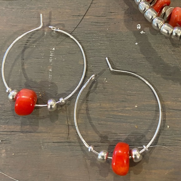 Coral agate & silver hand-made 1of a kind double-strand bracelet. - Picture 3 of 3